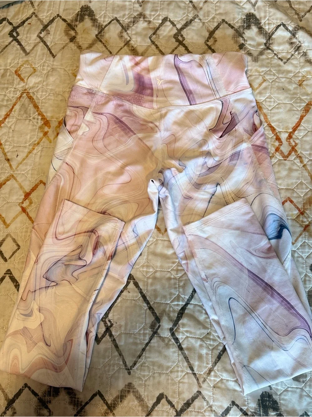 Girls Marble-Print Leggings in Blush and Lavender